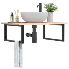 vidaXL Ripiano a Parete per Lavabo in Acciaio e Massello di Rovere