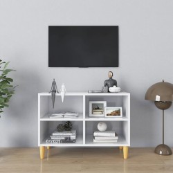 Mobile TV con Gambe in Legno Massello Bianco Lucido 69,5x30x50 cm