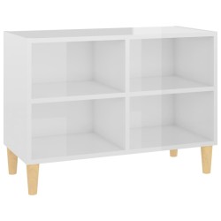 Mobile TV con Gambe in Legno Massello Bianco Lucido 69,5x30x50 cm