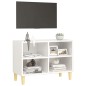Mobile TV con Gambe in Legno Massello Bianco Lucido 69,5x30x50 cm Mobile TV con Gambe in Legno Massello Bianco Lucido 69,5x30x50 cm