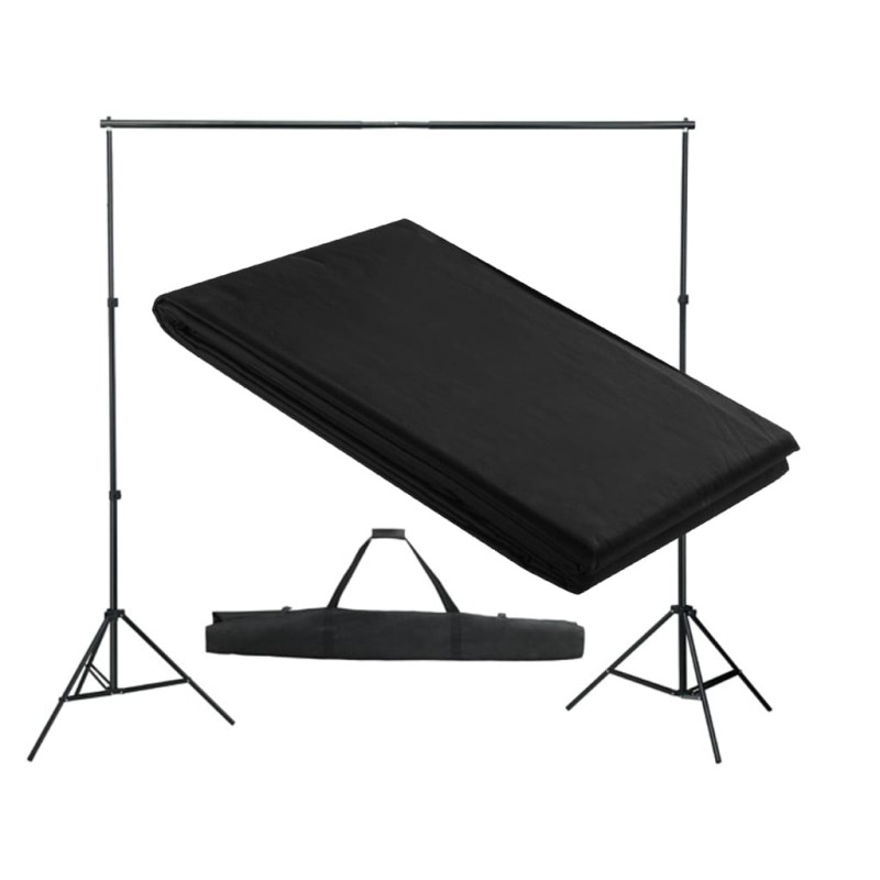 vidaXL Sistema Portafondali con Fondale Nero 300 x 300 cm vidaXL Sistema Portafondali con Fondale Nero 300 x 300 cm