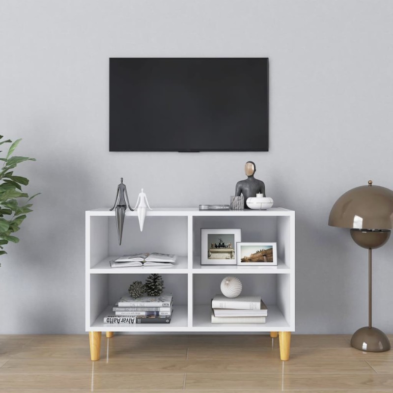 Mobile TV con Gambe in Legno Massello Bianco 69,5x30x50 cm Mobile TV con Gambe in Legno Massello Bianco 69,5x30x50 cm