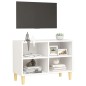 Mobile TV con Gambe in Legno Massello Bianco 69,5x30x50 cm Mobile TV con Gambe in Legno Massello Bianco 69,5x30x50 cm