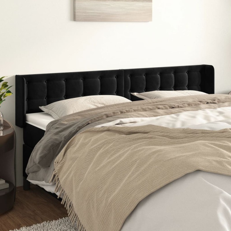 Testiera ad Orecchio Nera 163x16x78/88 cm in Velluto Testiera ad Orecchio Nera 163x16x78/88 cm in Velluto