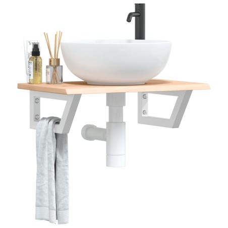 vidaXL Ripiano a Parete per Lavabo in Acciaio e Massello di Rovere 