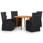Set Mobili da Pranzo per Giardino 5 pz Nero Set Mobili da Pranzo per Giardino 5 pz Nero