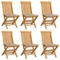 Sedie da Giardino e Cuscini Grigi a Quadri 6 pz Massello Teak Sedie da Giardino e Cuscini Grigi a Quadri 6 pz Massello Teak