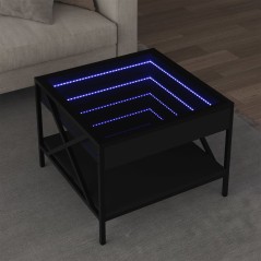 vidaXL Tavolino da Salotto con LED Infinity Nero 50x50x38 cm