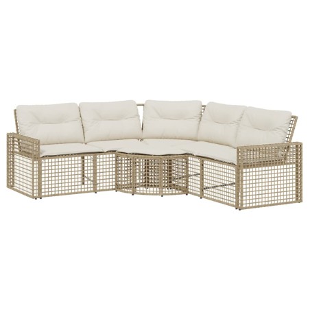 vidaXL Divano da Giardino a L con Cuscini e Pouf Beige in Polyrattan