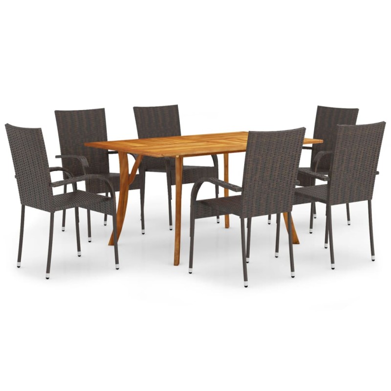 Set Mobili da Pranzo per Giardino 7 pz Marrone Set Mobili da Pranzo per Giardino 7 pz Marrone