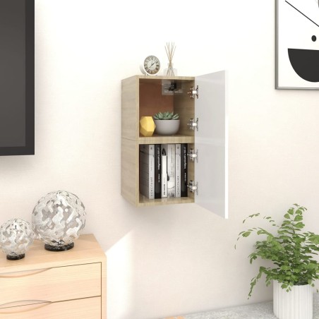 Armadietti a Parete per TV 2 pz Bianco e Rovere 30,5x30x30 cm