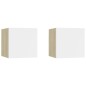 Armadietti a Parete per TV 2 pz Bianco e Rovere 30,5x30x30 cm