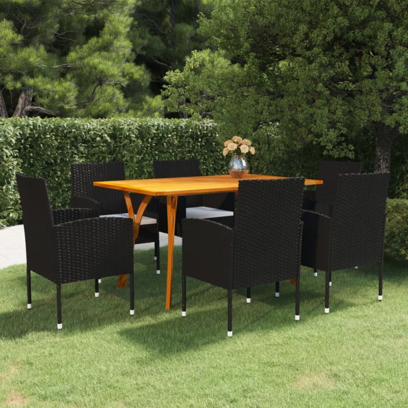 Set Mobili da Pranzo per Giardino 7 pz Nero Set Mobili da Pranzo per Giardino 7 pz Nero