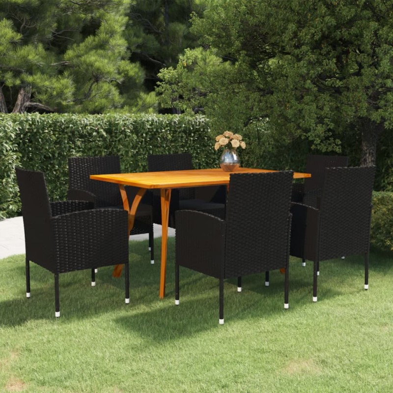 Set Mobili da Pranzo per Giardino 7 pz Nero Set Mobili da Pranzo per Giardino 7 pz Nero