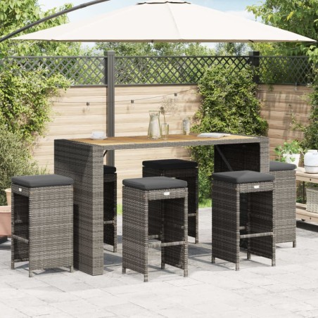 vidaXL Sgabelli Bar da Giardino con Cuscini 6 pz Grigi in Polyrattan
