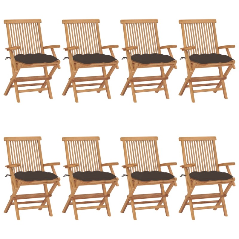 vidaXL Sedie da Giardino con Cuscini Tortora 8pz Legno Massello Teak vidaXL Sedie da Giardino con Cuscini Tortora 8pz Legno Massello Teak