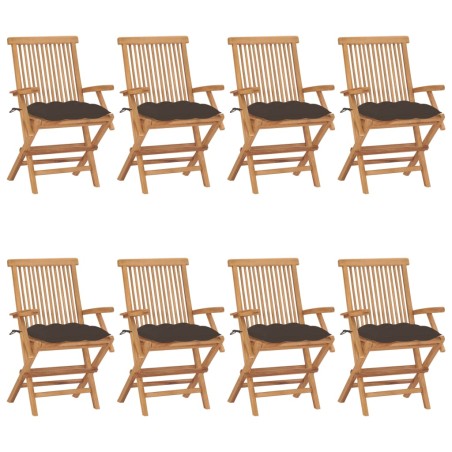 vidaXL Sedie da Giardino con Cuscini Tortora 8pz Legno Massello Teak