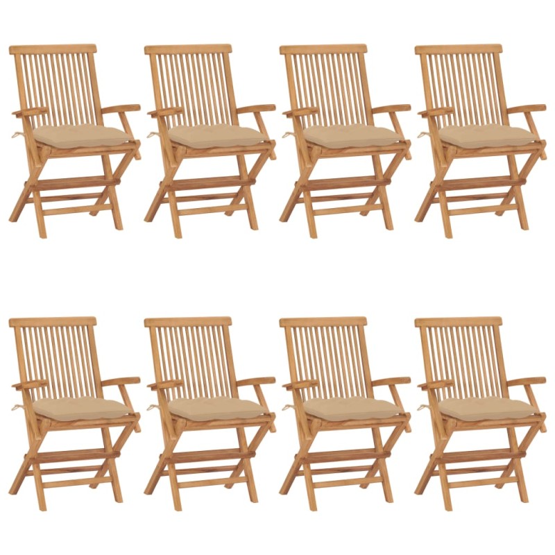 Sedie da Giardino con Cuscini Beige 8 pz in Massello di Teak Sedie da Giardino con Cuscini Beige 8 pz in Massello di Teak