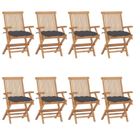 vidaXL Sedie da Giardino con Cuscini Antracite 8pz Legno Massello Teak