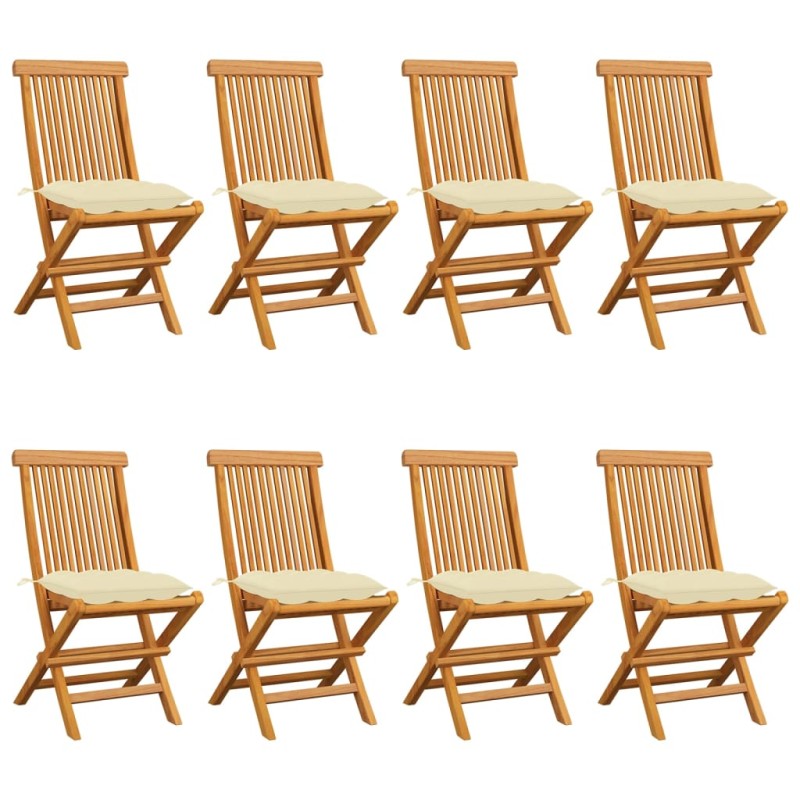 Sedie da Giardino e Cuscini Bianco Crema 8 pz Massello di Teak Sedie da Giardino e Cuscini Bianco Crema 8 pz Massello di Teak