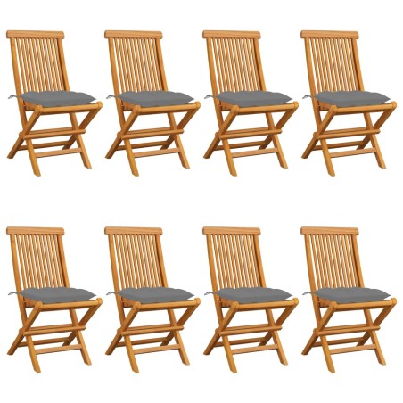 vidaXL Sedie da Giardino e Cuscini Grigi 8 pz Massello di Teak