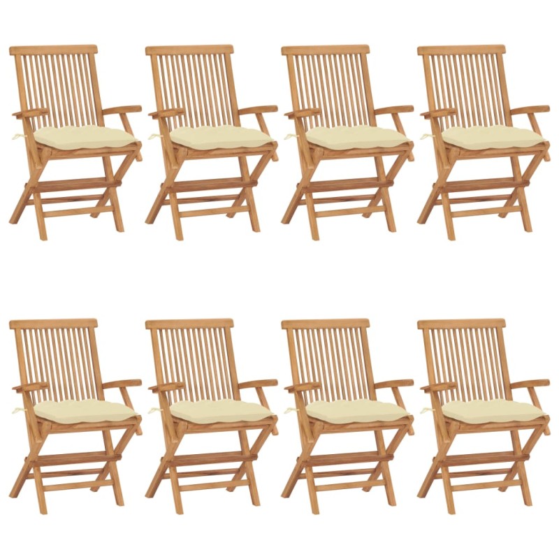 vidaXL Sedie Giardino con Cuscini Bianco Crema 8pz Legno Massello Teak vidaXL Sedie Giardino con Cuscini Bianco Crema 8pz Legno Massello Teak