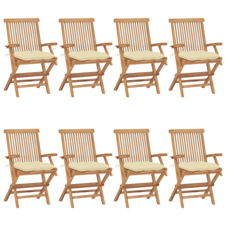 vidaXL Sedie Giardino con Cuscini Bianco Crema 8pz Legno Massello Teak