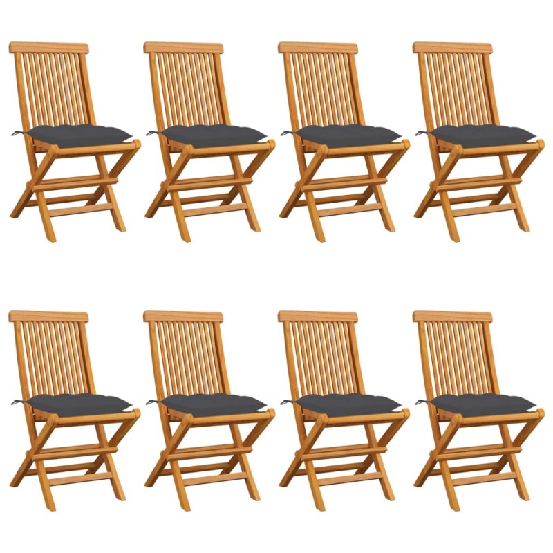 Sedie da Giardino con Cuscini Antracite 8 pz Massello di Teak Sedie da Giardino con Cuscini Antracite 8 pz Massello di Teak