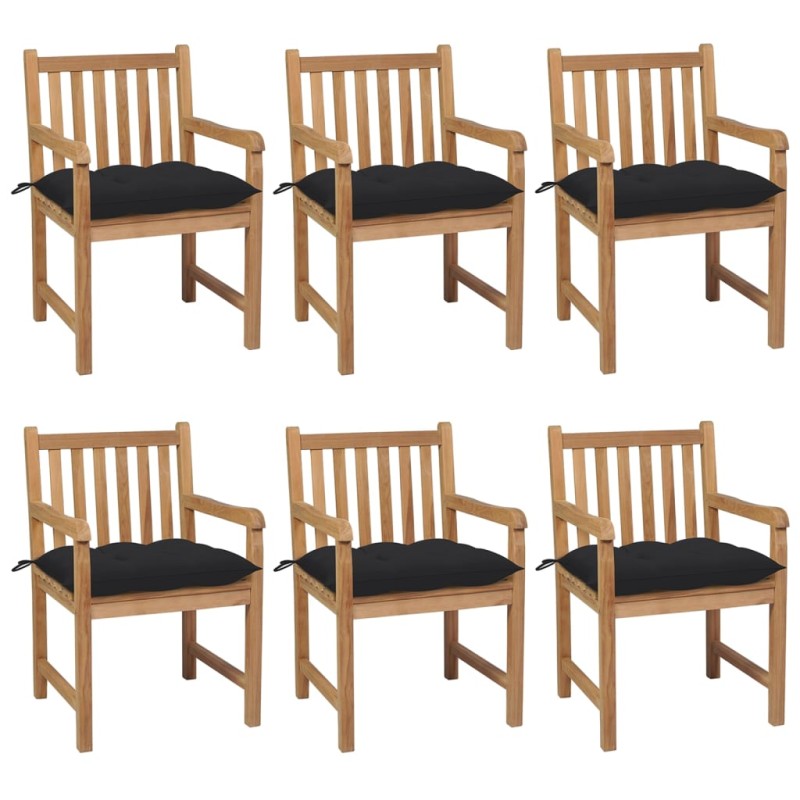 vidaXL Sedie da Giardino 6 pz con Cuscini Neri in Massello di Teak vidaXL Sedie da Giardino 6 pz con Cuscini Neri in Massello di Teak