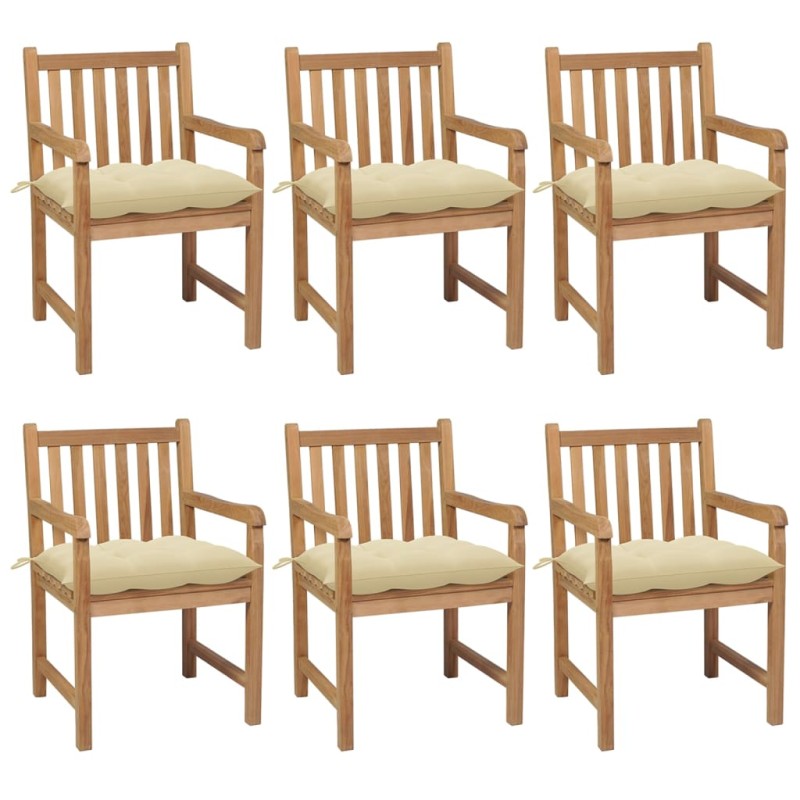 Sedie da Giardino 6 pz e Cuscini Bianco Crema Massello di Teak Sedie da Giardino 6 pz e Cuscini Bianco Crema Massello di Teak