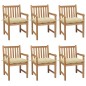 Sedie da Giardino 6 pz e Cuscini Bianco Crema Massello di Teak Sedie da Giardino 6 pz e Cuscini Bianco Crema Massello di Teak
