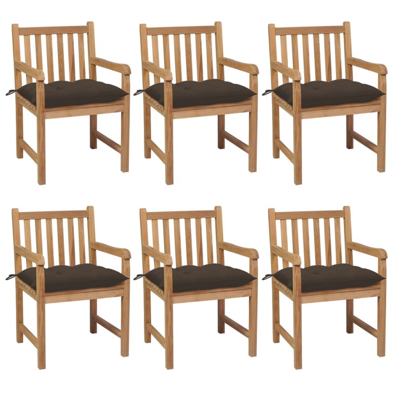 Sedie da Giardino 6 pz e Cuscini Grigio Talpa Massello di Teak Sedie da Giardino 6 pz e Cuscini Grigio Talpa Massello di Teak