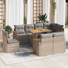 vidaXL Set Divano da Giardino 9 pz con Cuscini Beige Polyrattan Acacia