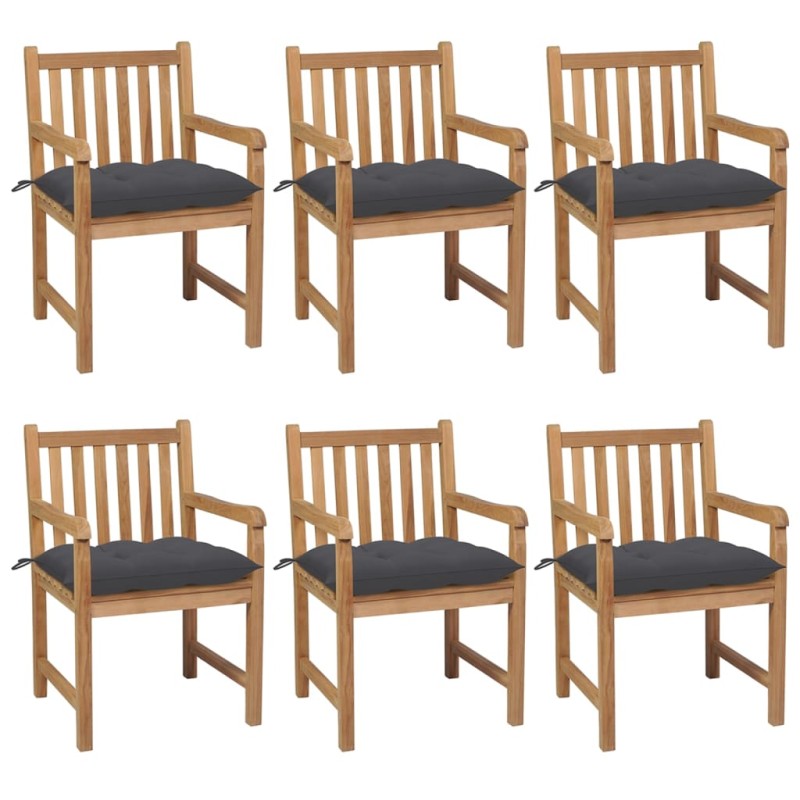 Sedie da Giardino 6 pz con Cuscini Antracite Massello di Teak Sedie da Giardino 6 pz con Cuscini Antracite Massello di Teak