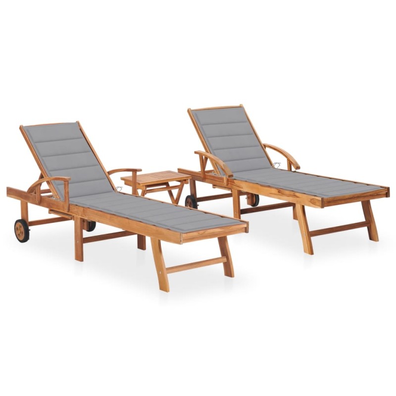 Lettini Prendisole 2 pz con Tavolo e Cuscino Massello di Teak Lettini Prendisole 2 pz con Tavolo e Cuscino Massello di Teak