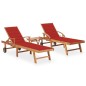 vidaXL Lettini Prendisole 2 pz con Tavolo e Cuscino Massello di Teak vidaXL Lettini Prendisole 2 pz con Tavolo e Cuscino Massello di Teak