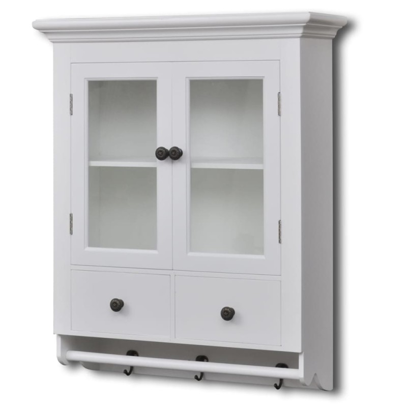 Pensile a Muro Cucina in Legno con Anta di Vetro Bianco Pensile a Muro Cucina in Legno con Anta di Vetro Bianco
