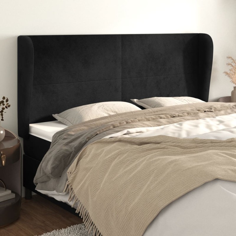 Testiera ad Orecchio Nera 183x23x118/128 cm in Velluto Testiera ad Orecchio Nera 183x23x118/128 cm in Velluto