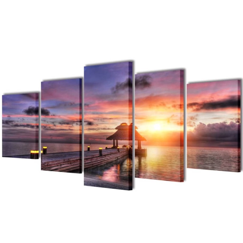 5 pz Set Stampa su Tela da Muro Spiaggia con Padiglione 200 x 100 cm 5 pz Set Stampa su Tela da Muro Spiaggia con Padiglione 200 x 100 cm