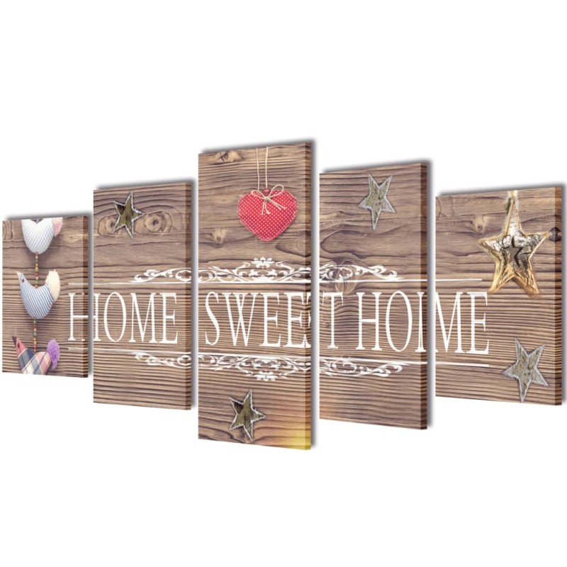 vidaXL Set Stampa su Tela da Muro 5 pz Home Sweet Home 100 x 50 cm vidaXL Set Stampa su Tela da Muro 5 pz Home Sweet Home 100 x 50 cm