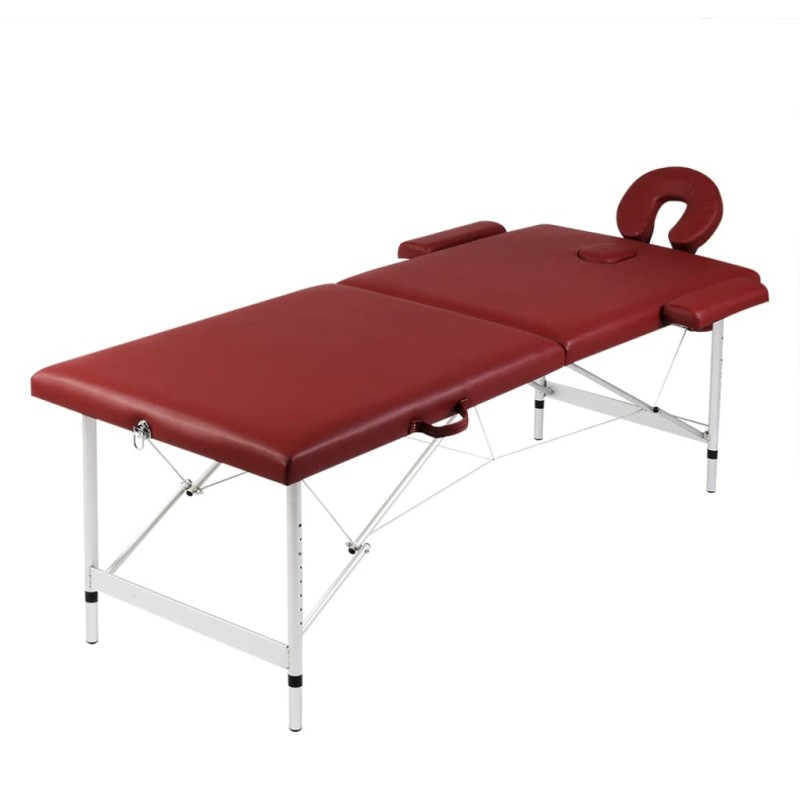 Lettino Pieghevole da Massaggio Rosso 2 Zone Telaio Alluminio Lettino Pieghevole da Massaggio Rosso 2 Zone Telaio Alluminio