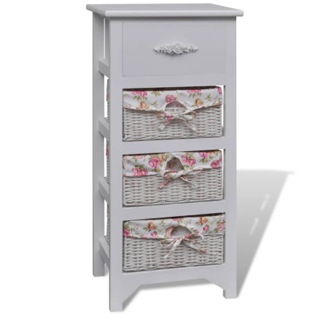 Armadietto con 1 Cassetto e 3 Cestini Bianco in Legno Paulownia