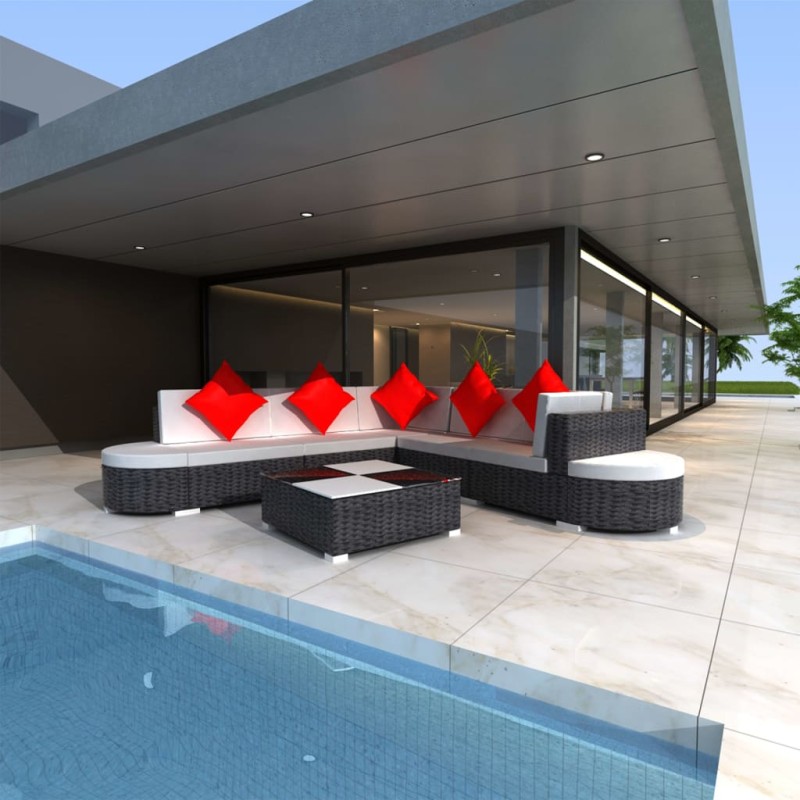 Set Divani da Giardino 8 pz con Cuscini in Polyrattan Nero Set Divani da Giardino 8 pz con Cuscini in Polyrattan Nero
