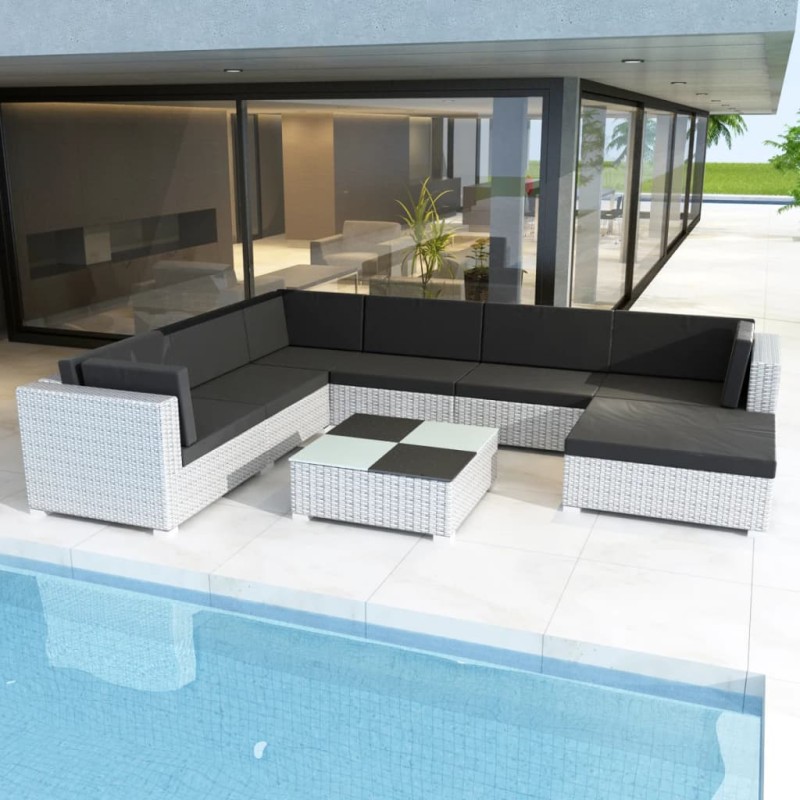 Set Divani da Giardino 8 pz con Cuscini in Polyrattan Bianco Set Divani da Giardino 8 pz con Cuscini in Polyrattan Bianco