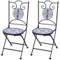 Sedie da Bistrot Pieghevoli 2 pz in Ceramica Blu e Bianco Sedie da Bistrot Pieghevoli 2 pz in Ceramica Blu e Bianco