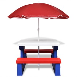 Tavolo e Panchine Picnic per Bambini con Parasole Multicolore