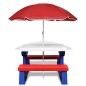Tavolo e Panchine Picnic per Bambini con Parasole Multicolore Tavolo e Panchine Picnic per Bambini con Parasole Multicolore