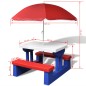 Tavolo e Panchine Picnic per Bambini con Parasole Multicolore Tavolo e Panchine Picnic per Bambini con Parasole Multicolore