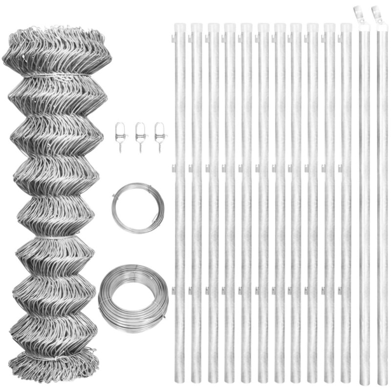 Recinzione in Rete con Pali in Acciaio Zincato 25x0,8 m Argento Recinzione in Rete con Pali in Acciaio Zincato 25x0,8 m Argento