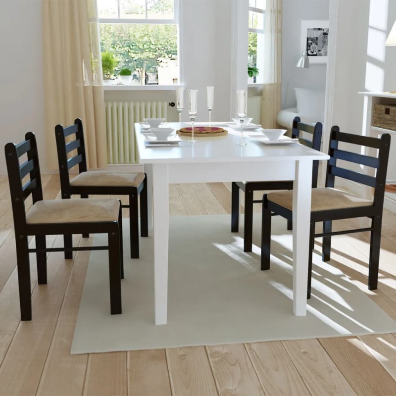 Sedie da Pranzo 4 pz Marroni in Massello di Hevea e Velluto Sedie da Pranzo 4 pz Marroni in Massello di Hevea e Velluto